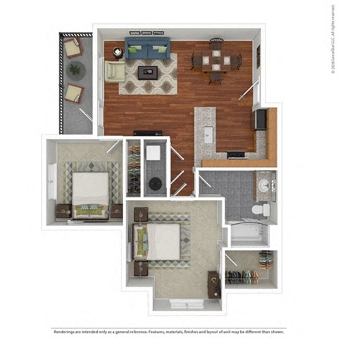 Floor plan for 2 beds, 1 bath, 868 sqft